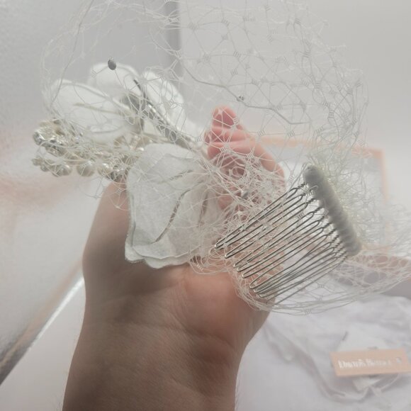 Davids Bridal Floral Headpiece with Pearls and Crystals Hair Clip Formal Prom - Picture 8 of 11